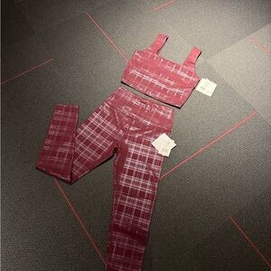 Beyond Yoga Burgundy Plaid Foil Set